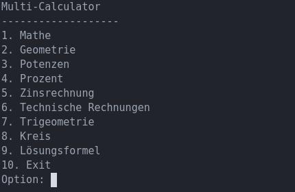Ein Screenshot von dem eigensprogrammierten 'Multi-Calculator'